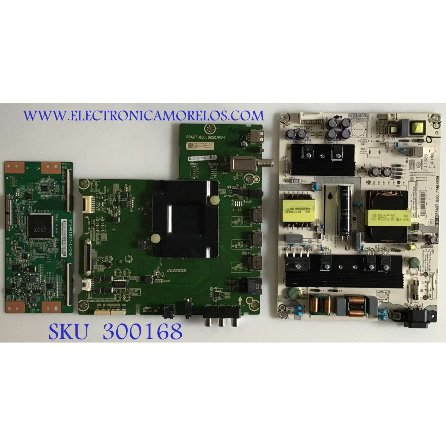 KIT DE TARJETAS PARA TV HISENSE / MAIN 231565C / RSAG7.820.8252/ROH / FUENTE 222172 / RSAG7.820.7748/ROH / T-CON 34.29110.052 / ST5461D07-1-C-B / PANEL HD550S1U81-L1\S0\GM\ROH / MODELO 55R6E